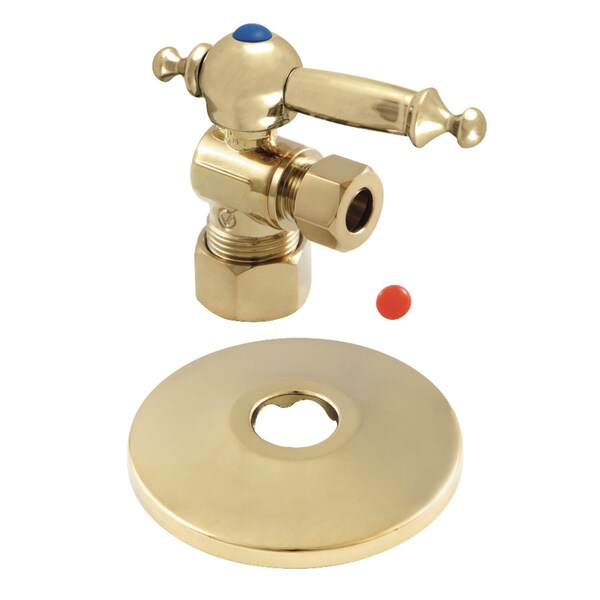 Kingston Brass CC53302TLK 5/8-Inch X 3/8-Inch OD Comp Quarter-Turn Angle Stop Valve with Flange, Polished Brass CC53302TLK - main